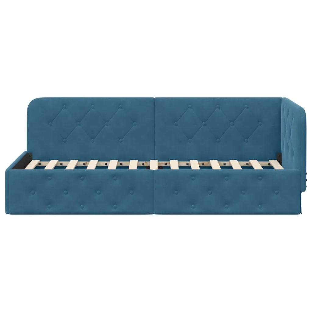 Cornice del letto ad angolo Blu 80 x 200 cm Velluto