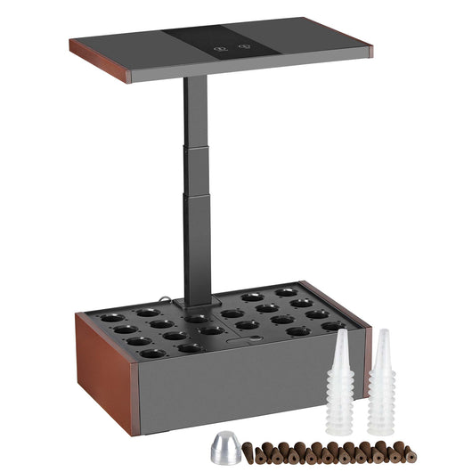 Serra idroponica, set per coltivazione idroponica in casa, con pannello di controllo e LED, serbatoio acqua 9,8 l, altezza regolabile, marrone