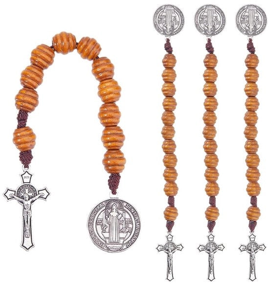 Medaglia di San Benedetto con Corone di Rosa in Legno - Rosario Religioso
