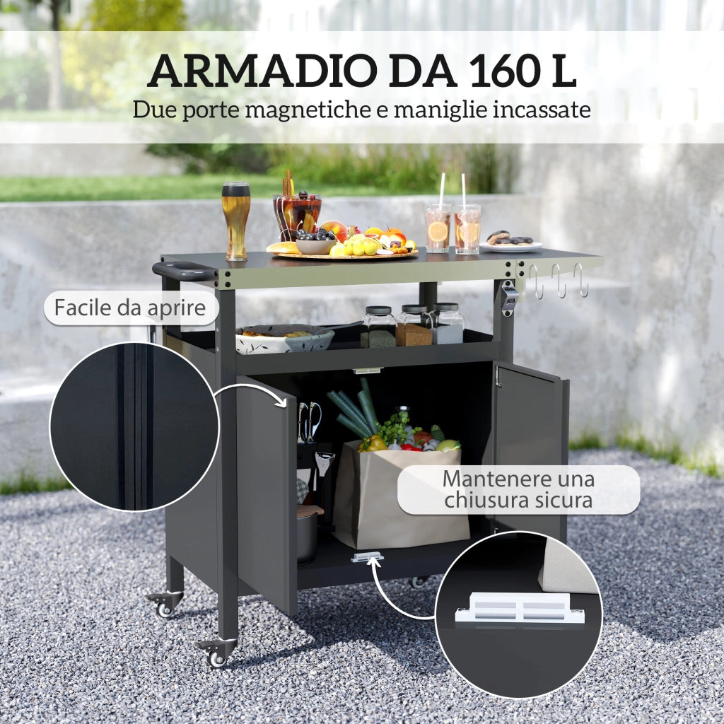 Carrello Barbecue con Armadietto e Tavolino ¨C zephmum ¨C Nero Acciaio Inox 116x50x93 cm