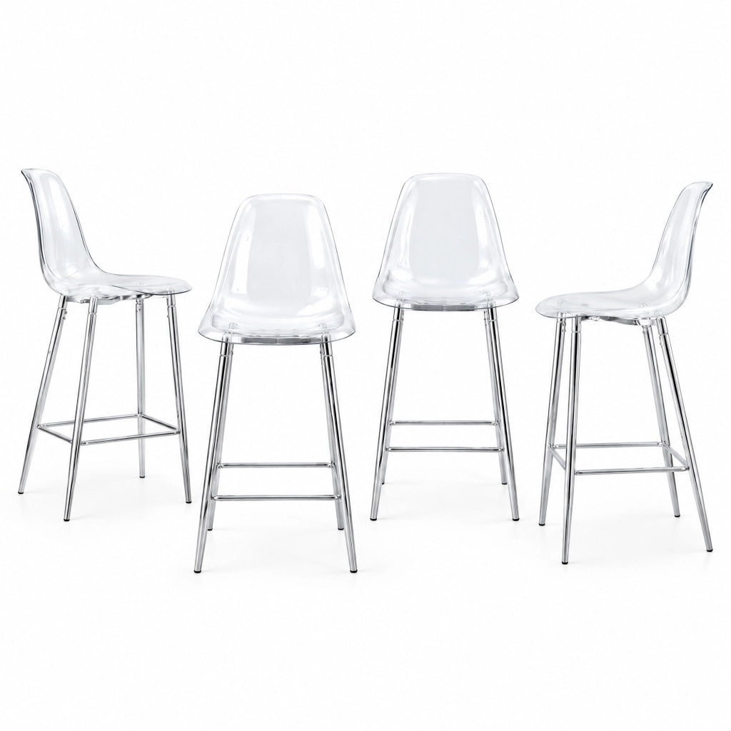 Set di sgabelli da bar trasparenti con struttura in metallo argento