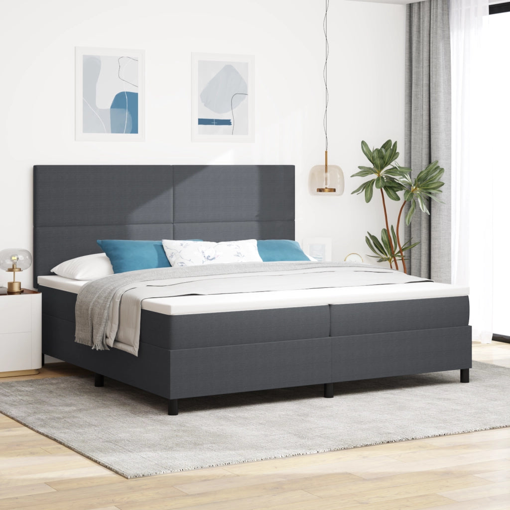 Letto con Box Spring e Materasso Grigio Scuro 200x200 cm Tessuto a Coste