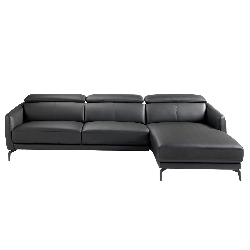 Divano chaise longue destro in pelle nera