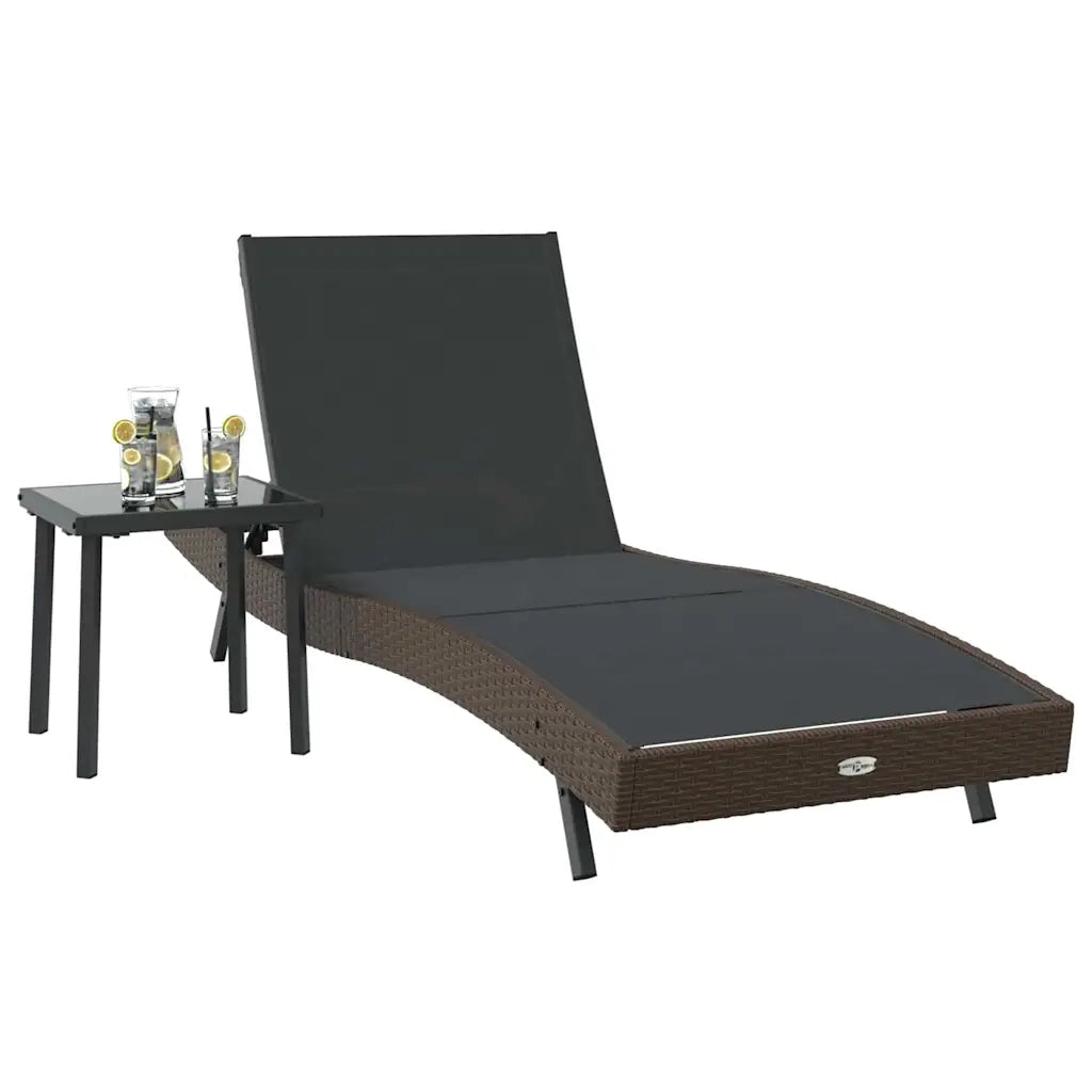 2 pz Lettino Prendisole | Sdraio da giardino | Lettino da sole Nero e Marrone polyrattan