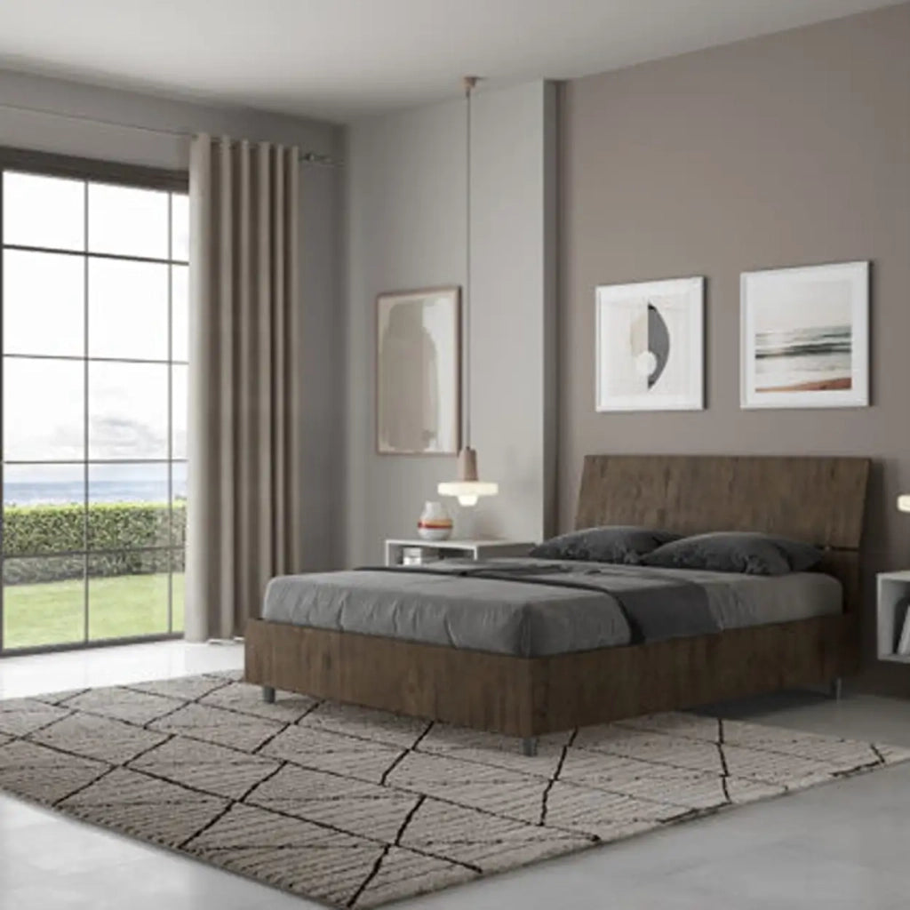Letto matrimoniale francese con rete 140x200 testata inclinata noce Demas