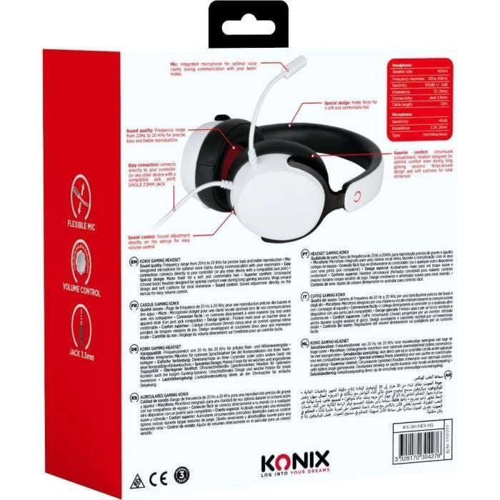 Cuffie da gioco - KONIX - Nexus cablate over-ear - Nintendo Switch 2 - Altoparlanti da 40 mm - Microfono - Jack da 3,5 mm - Bianco