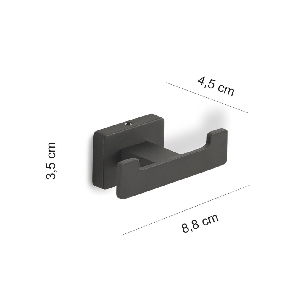 Appendiabiti doppio da muro in acciaio inox e Cromall 4426 Gedy serie ATENA Nero opaco