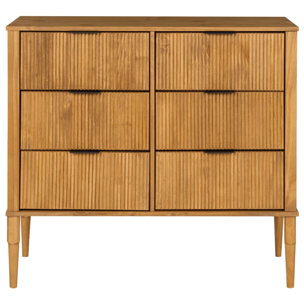 Set da camera da letto in legno di pino con letto matrimoniale 2 comodini e cassettiera a 6 cassetti 160 x 200 cm marrone chiaro stile scandinavo