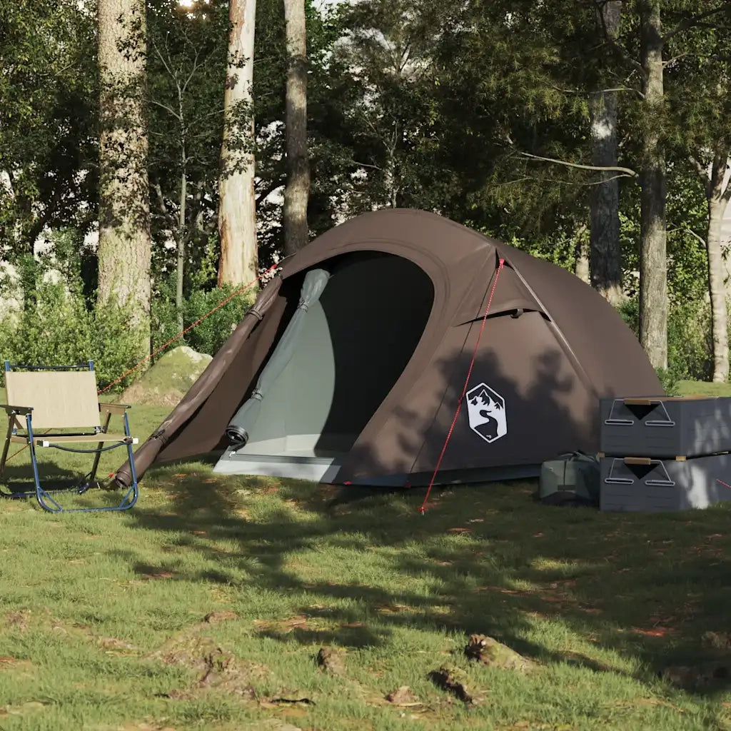 Tenda da campeggio | Tenda da campo a Tunnel per 3 Persone Marrone Impermeabile