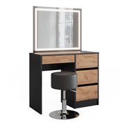 Vicco Tavolino da toilette Antracite/quercia dorata 90 x 75 cm con specchio LED e sgabello