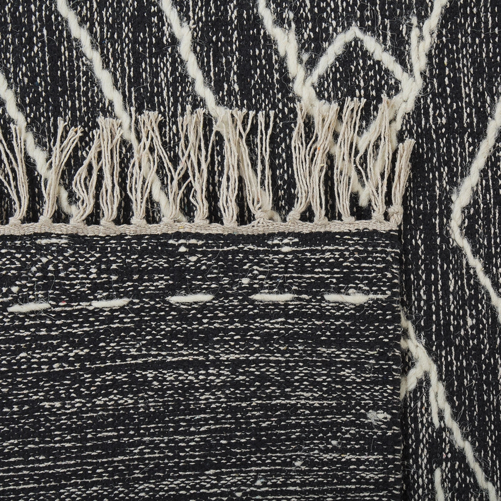 Tappeto in cotone bianco sporco nero 160 x 230 cm motivo geometrico nappe tribale orientale moderno