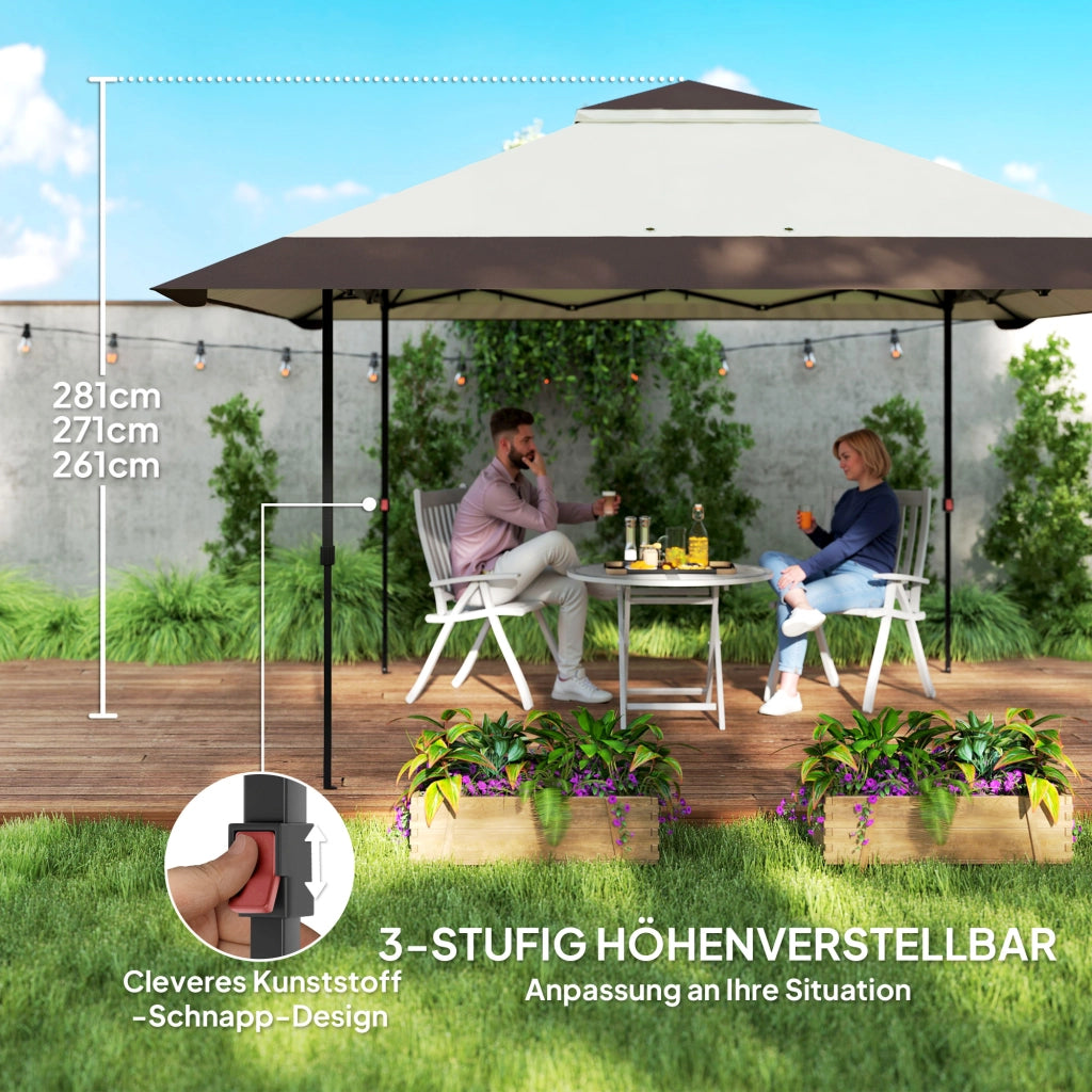 Gazebo 4x4m Ripiegabile pieghevole a piega regolabile in altezza impermeabile con pareti in rete UV 50+ Tenda pieghevole da giardino con borsa da trasporto sacchi di sabbia Gazebo da giardino per il festival del campeggio beige