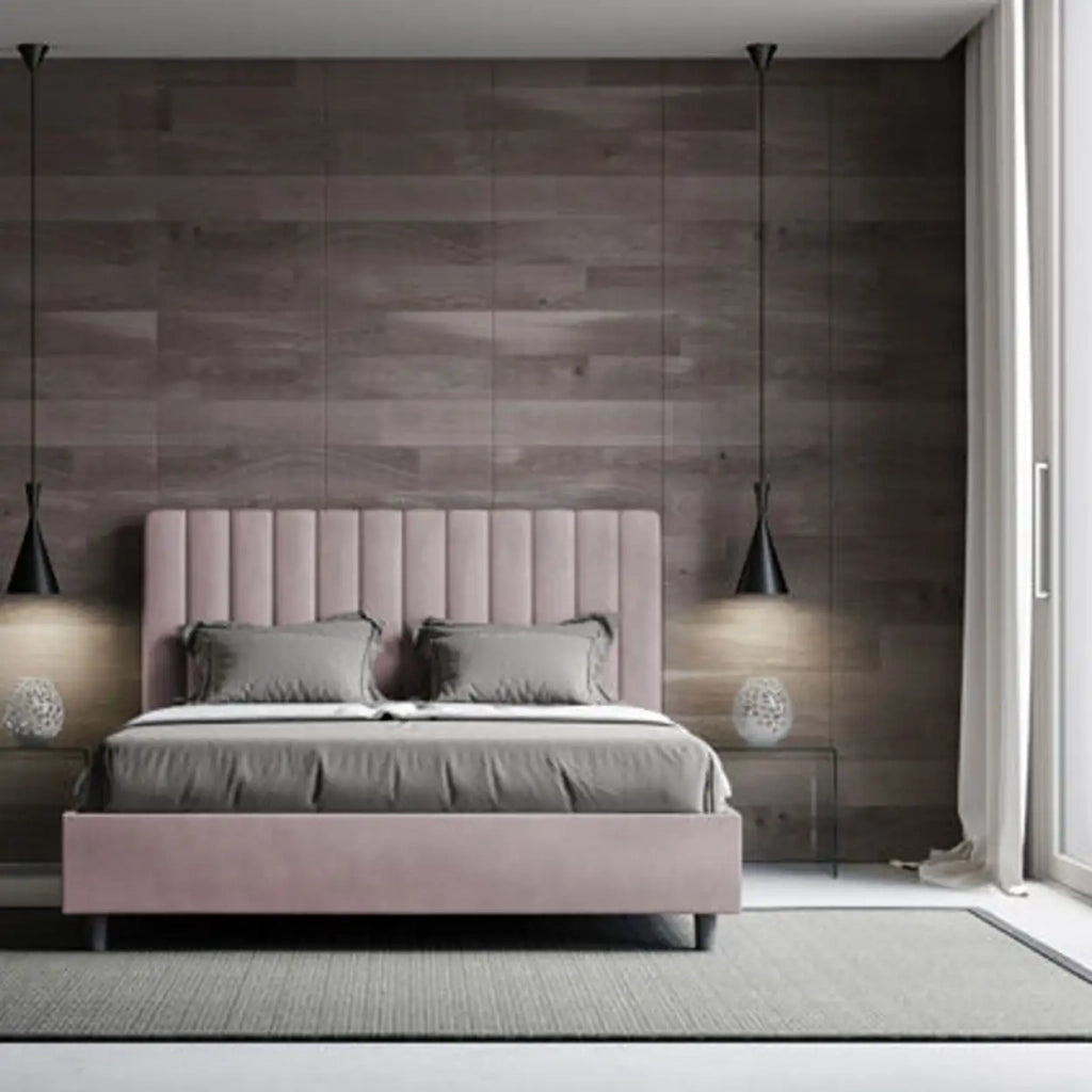 Letto matrimoniale contenitore imbottito 160x190 microfibra glicine Agueda
