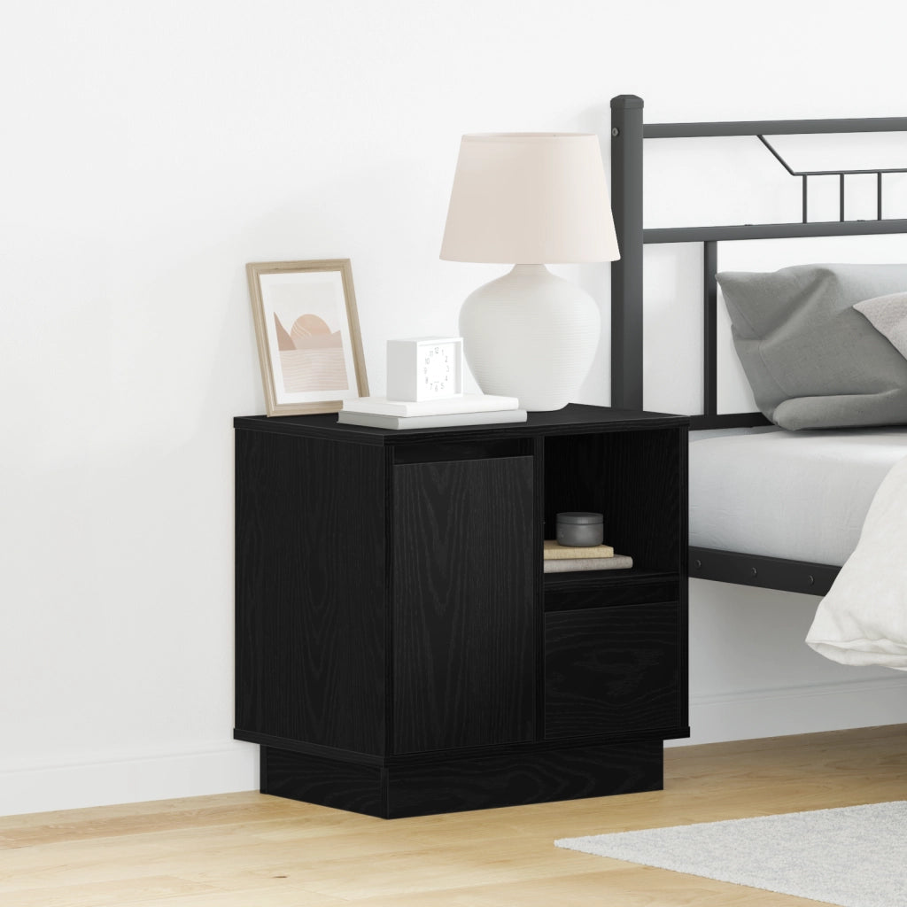 Comodini con LED 2 pezzi Nero Rovere 50x34,5x50 cm