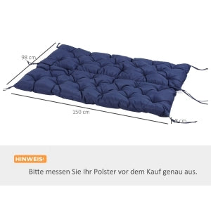 Cuscino da panca 150 x 98 x 8 cm con 6 lacci, imbottitura in schiuma, rivestimento in poliestere, blu