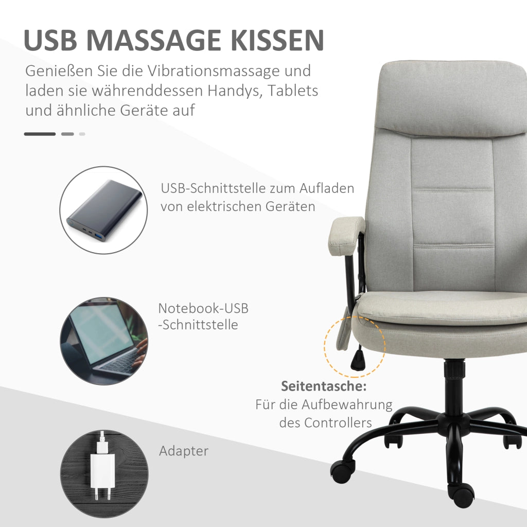 Sedia da ufficio con massaggio regolabile in altezza con dondolo ruote 360 gradi Poliestere Beige