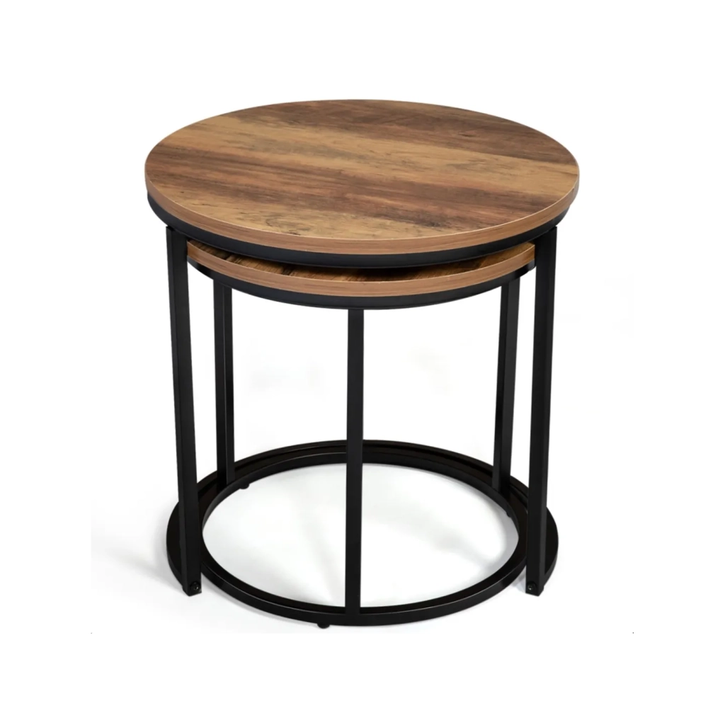 IDMarket - Set di 2 tavolini rotondi DAYTON 40/45 effetto invecchiato design industriale