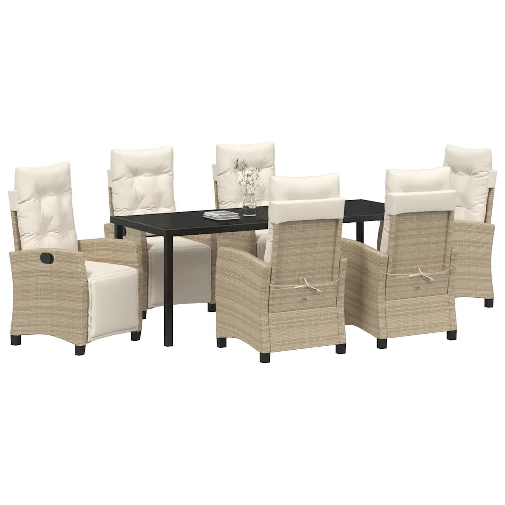 Set da Pranzo per Giardino con cuscino 7 pcs Beige polyrattan 3380447