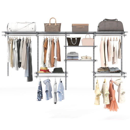 Sistema di organizzazione e stoccaggio armadi con asta pendente, Scaffali e aste per armadio a parete per camera da letto Grigio-Appendiabiti
