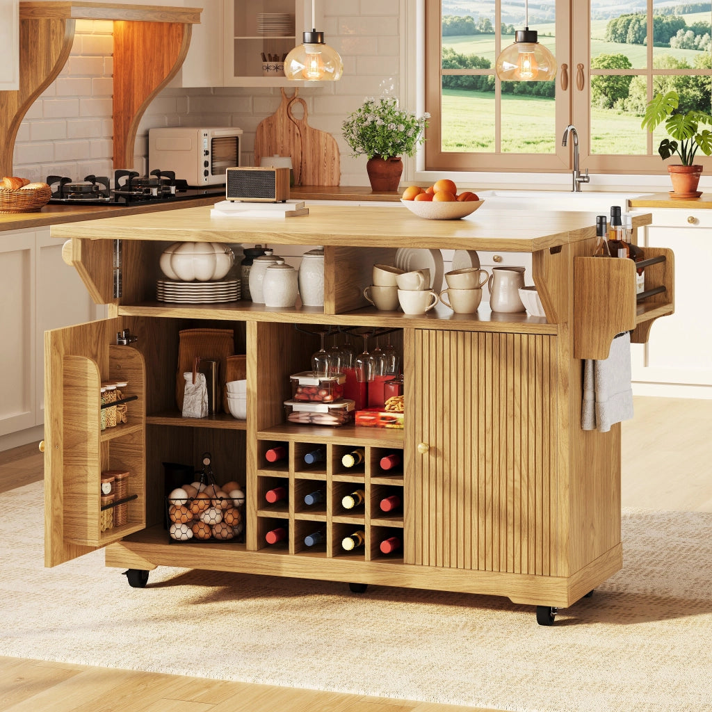 CARRELLO DA CUCINA 142,5x80x95 cm MDF Legno Naturale con ruote