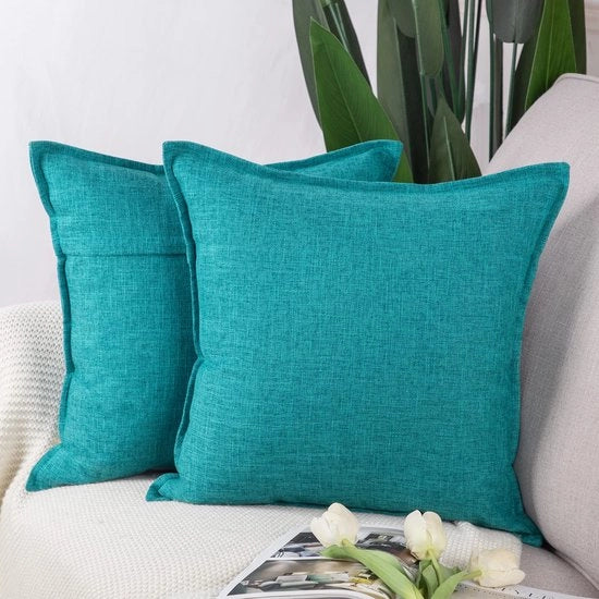 Set di 2 coprisacco di lino a pois per divano e camera da letto, morbidi e decorativi, blu-verde, 55x55 cm, quadrato