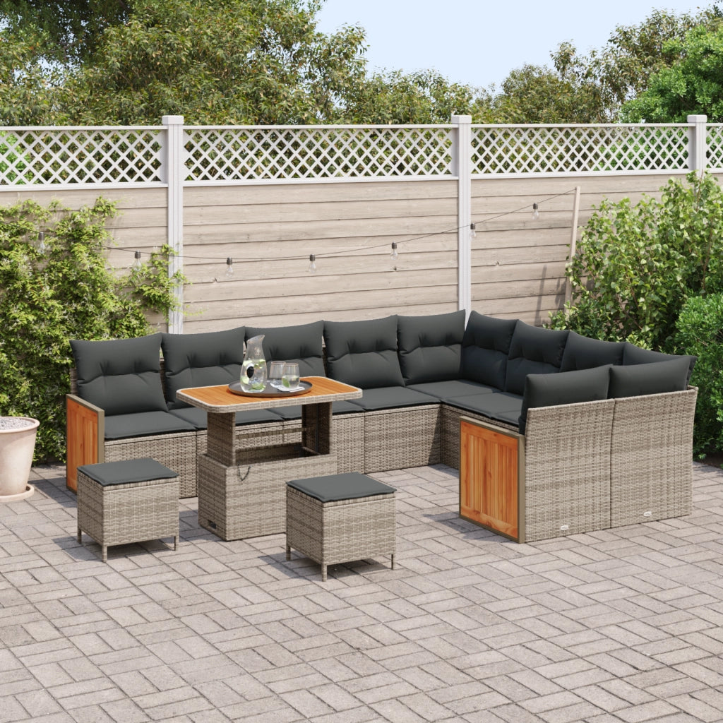 Set Divano Giardino da 12 Pezzi con Cuscini Rattan Grigio Acacia