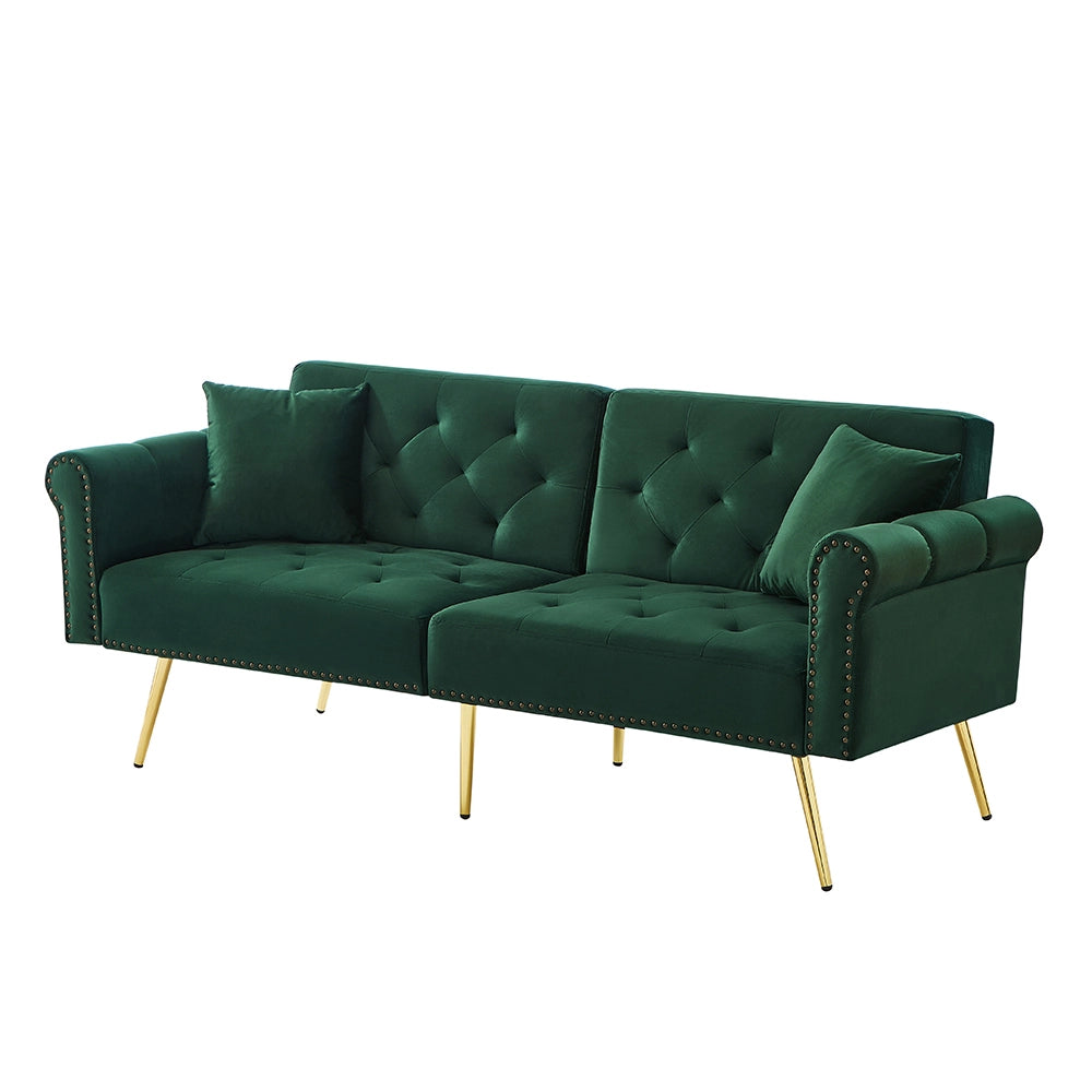 Divano letto 2 posti - Xylo - velluto, piedi oro, 3 posizioni, elegante
