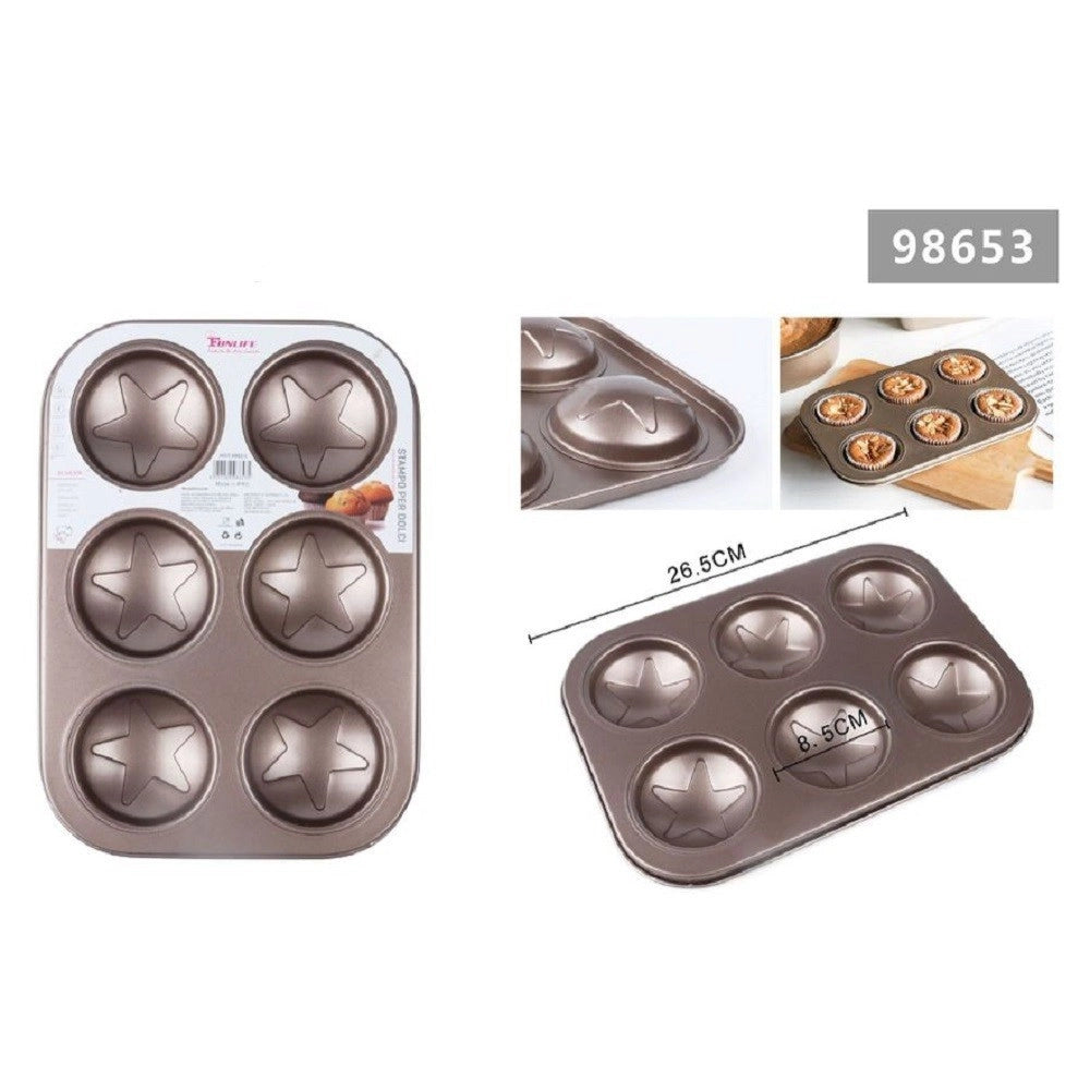 Trade Shop - Stampo Teglia Vassoio Antiaderente 6 Muffin Cupcake Dolci Budino A Stelle 98653 -