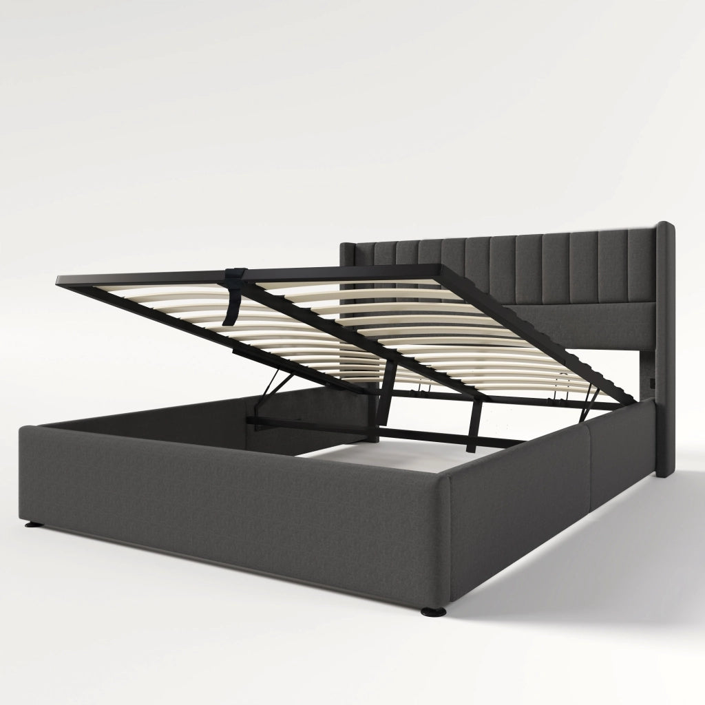 Letto imbottito con contenitore - Xylo - 140x200 - Grigio