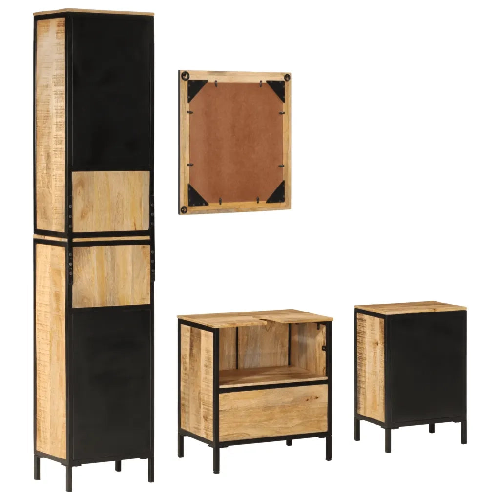 Set Mobili da Bagno 4 pz in Ferro e Legno Massello di Mango 3217116