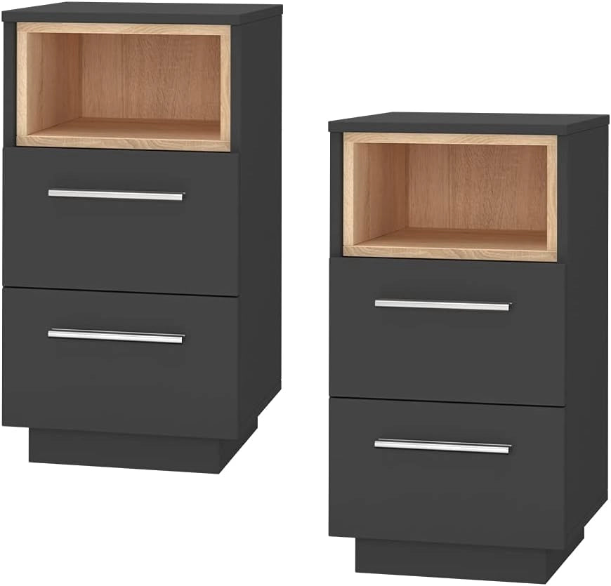 Comodini camera da letto Beatrice, Antracite, Set di 2, per riporre oggetti in modo salvaspazio accanto al letto