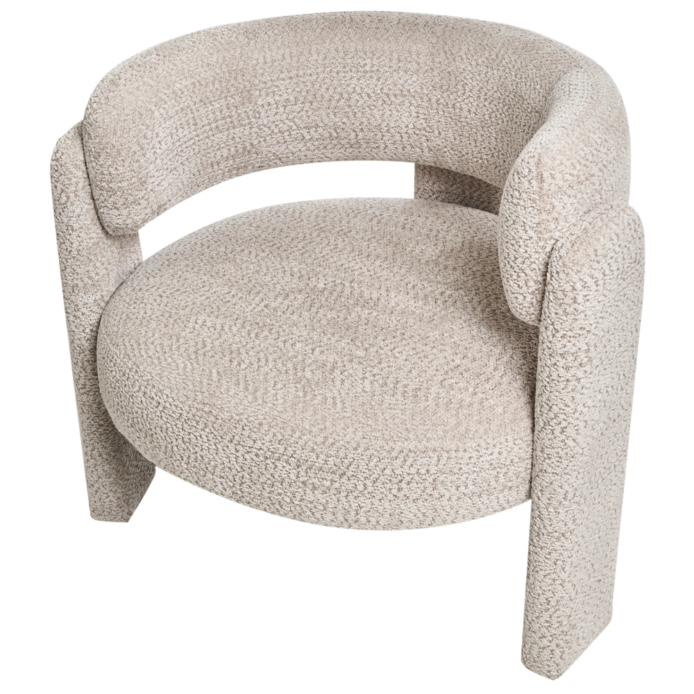 Poltrona imbottita in ciniglia con schienale curvo seduta moderna in stile scandinavo colore beige chiaro