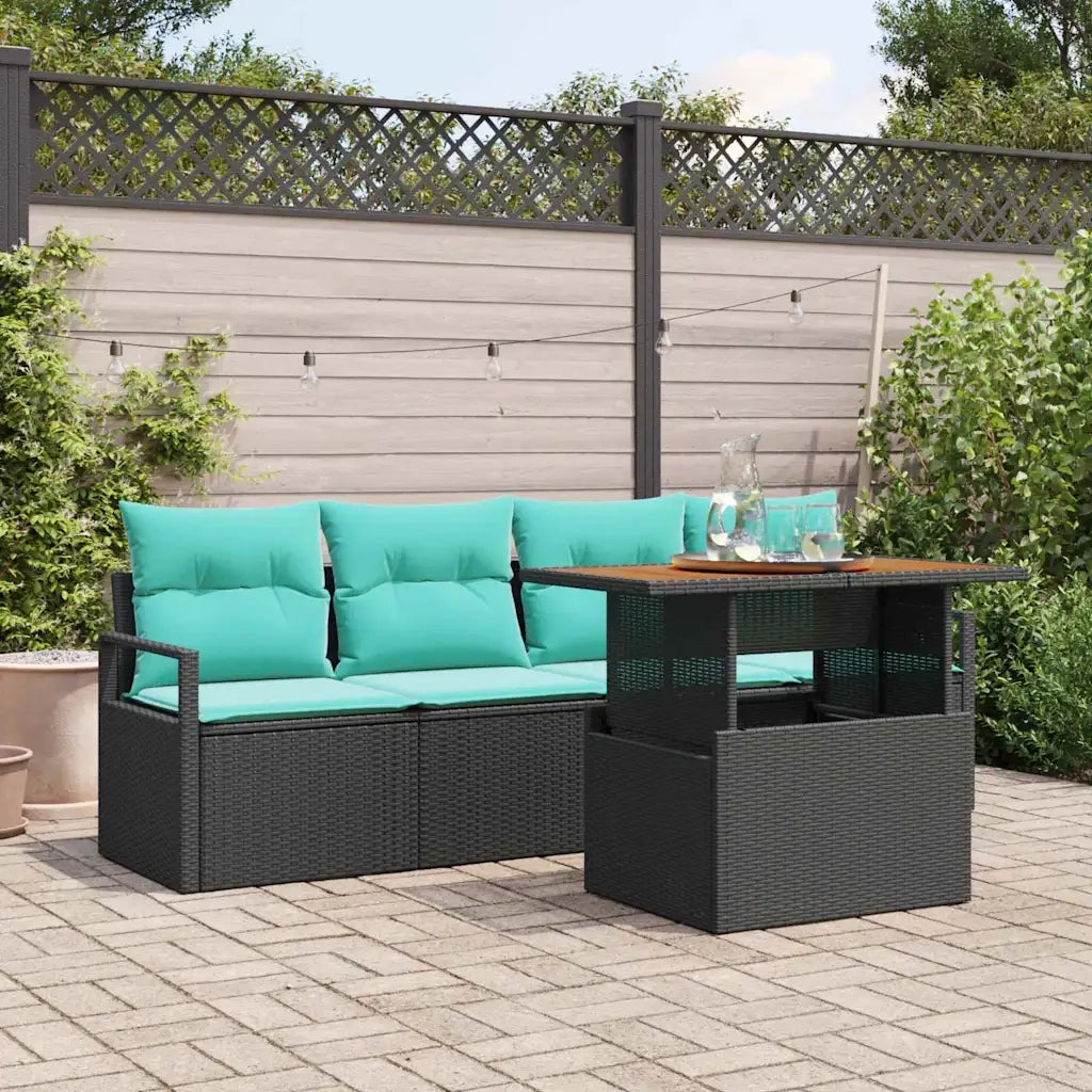 Set Divano da Giardino con cuscino 5 pcs Nero e blu