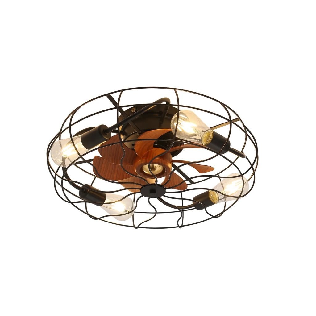 Ventilatore da soffitto cage 20" nero con luce, 7 pale ABS e telecomando