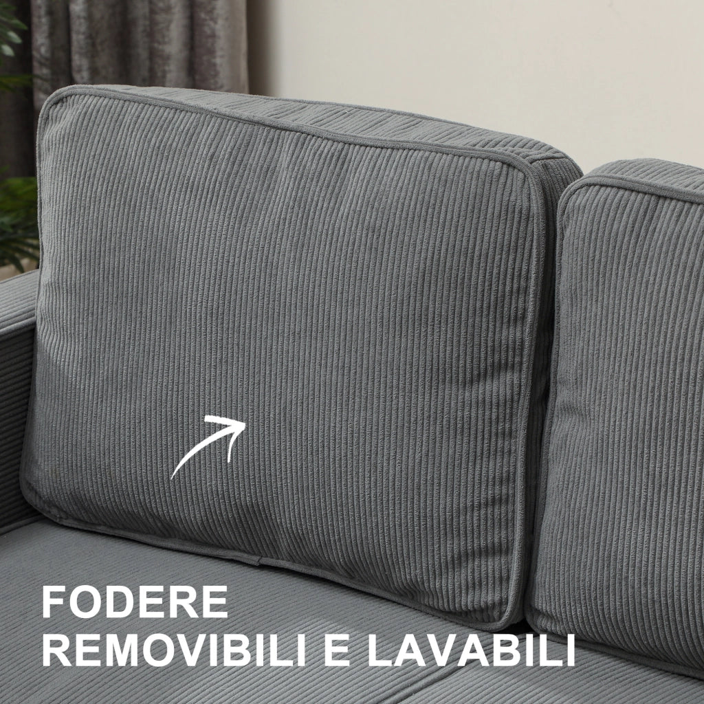 Divano 2 posti con contenitore ¨C Xylo ¨C Tessuto effetto velluto grigio, legno, 140x63x79 cm