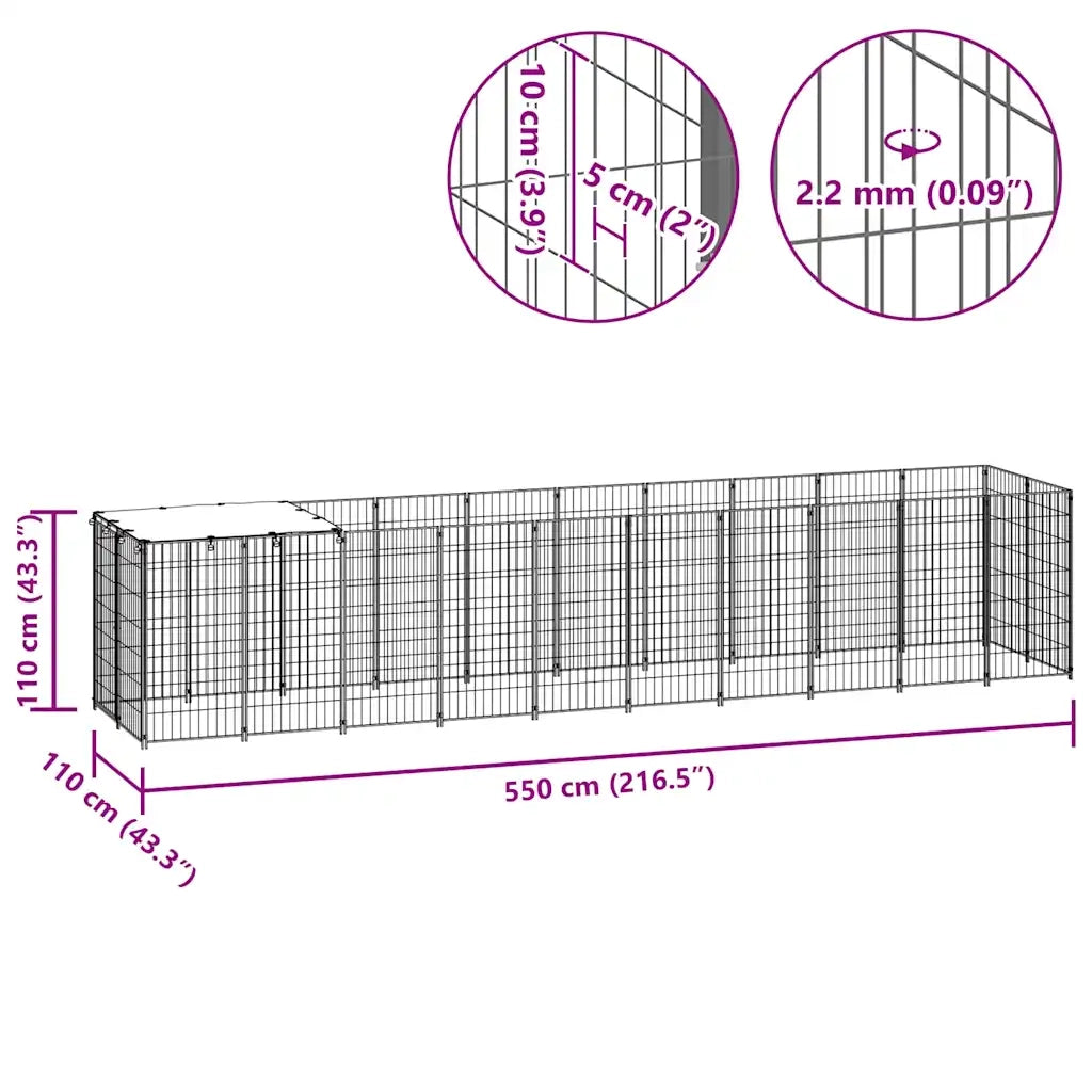 Gabbia per Cani Argento 6,05 m² in Acciaio 3082204