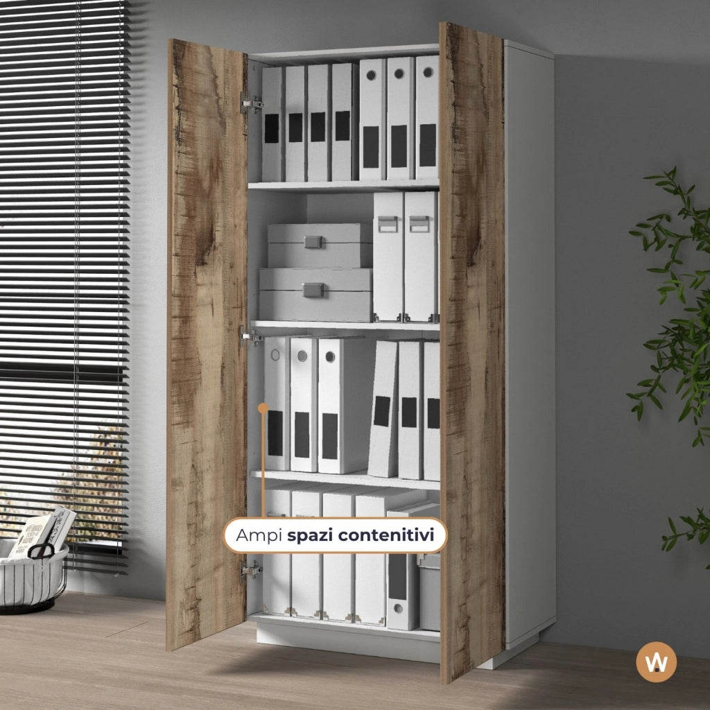 WHOUS Armadio multiuso Easy a 2 ante bianco opaco e acero 79,20x38x166 cm