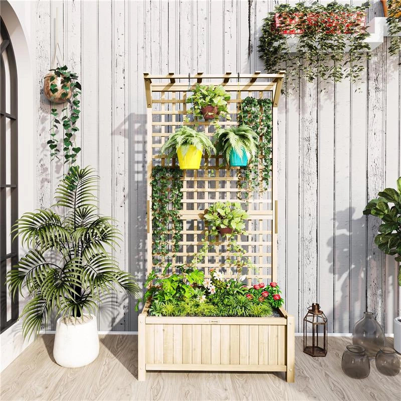 FIORIERA DA GIARDINO CON TRALICCIO PER PIANTE RAMPICANTI, 90X45X183 CM, LEGNO NATURALE