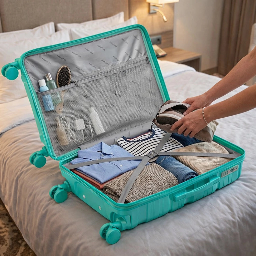 Set 4 Valigie Trolley da Viaggio con Beauty Rivestimento Rigido e Maniglia Telescopica in Polipropilene Verde