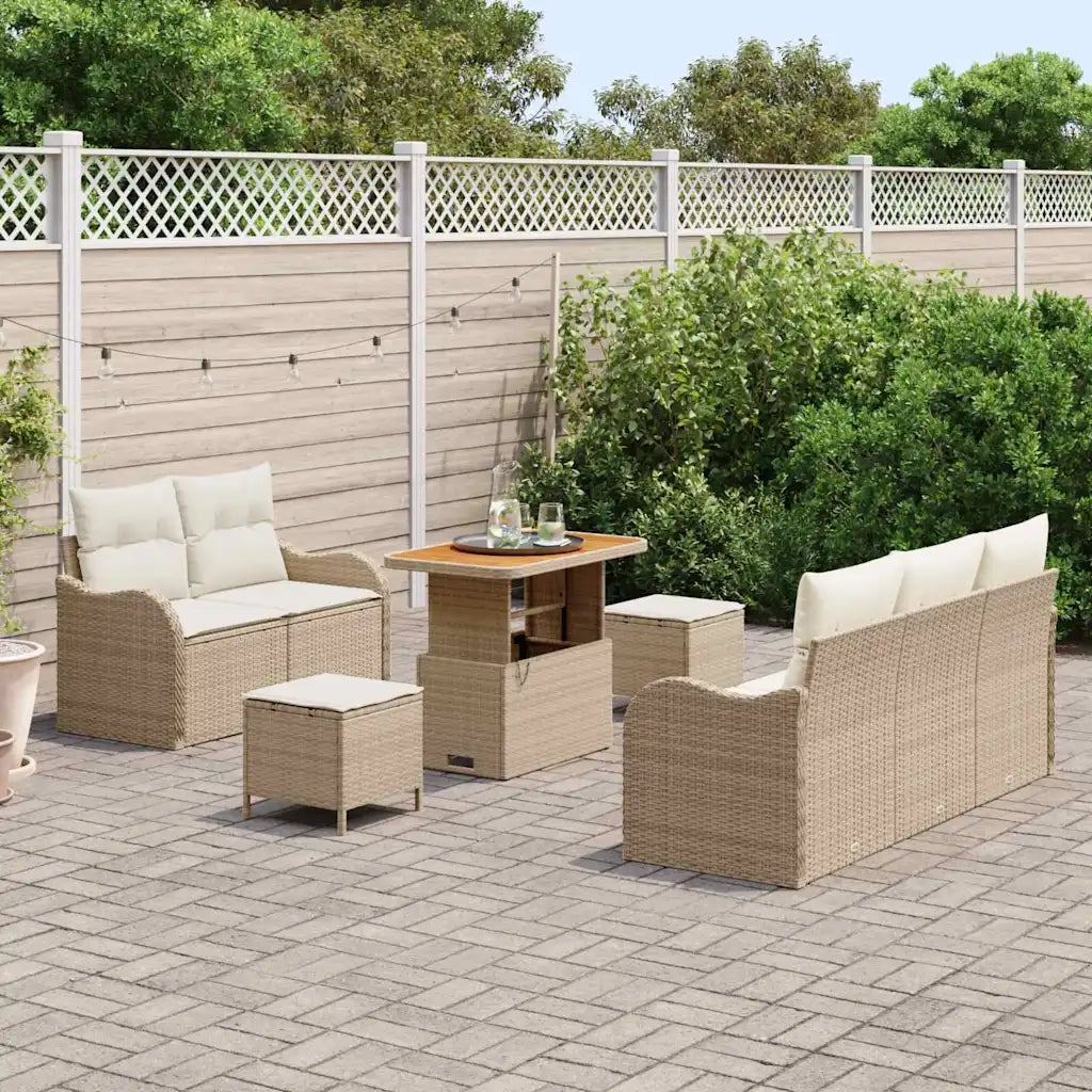 Set Divano da Giardino con cuscino 8 pcs Beige polyrattan