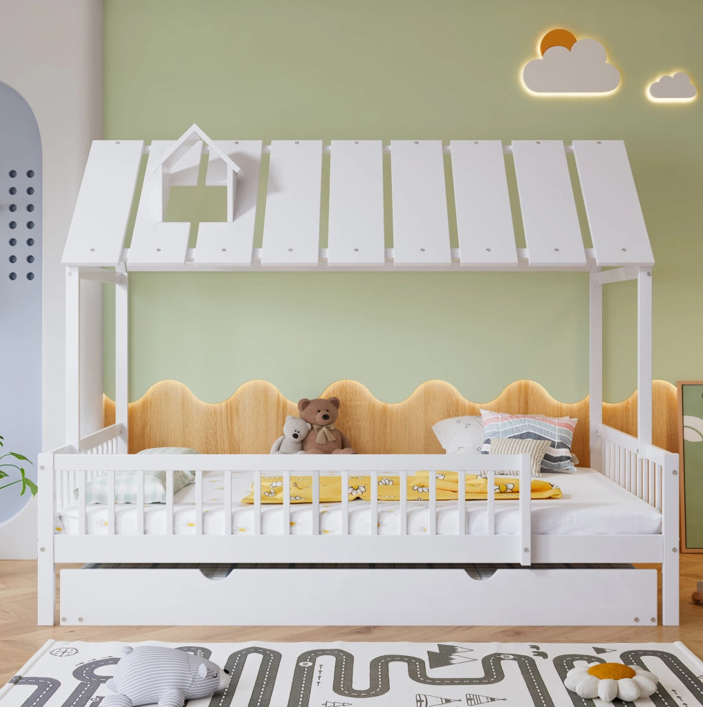 Letto a casetta bianco 120x200 cm con letto estraibile 120x190 cm