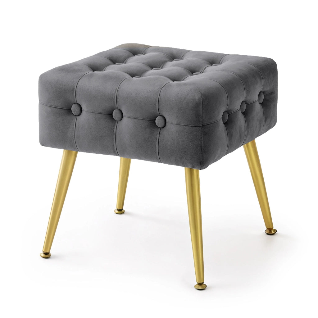 Pouf sgabello in velluto trapuntato 40 cm QUADRA Grigio Scuro