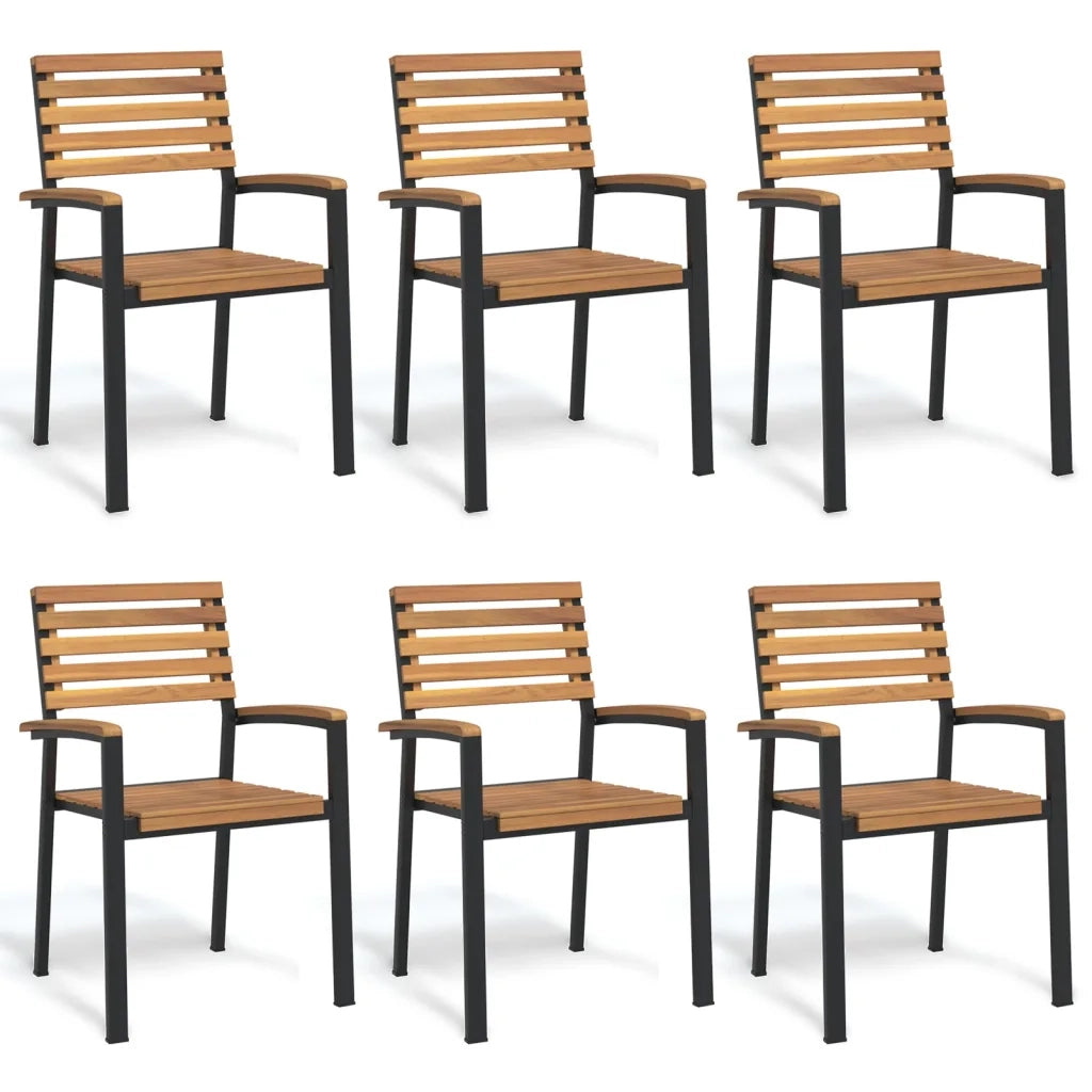 Sedie Giardino Impilabili 6 pz Legno Massello Acacia e Metallo 3155426
