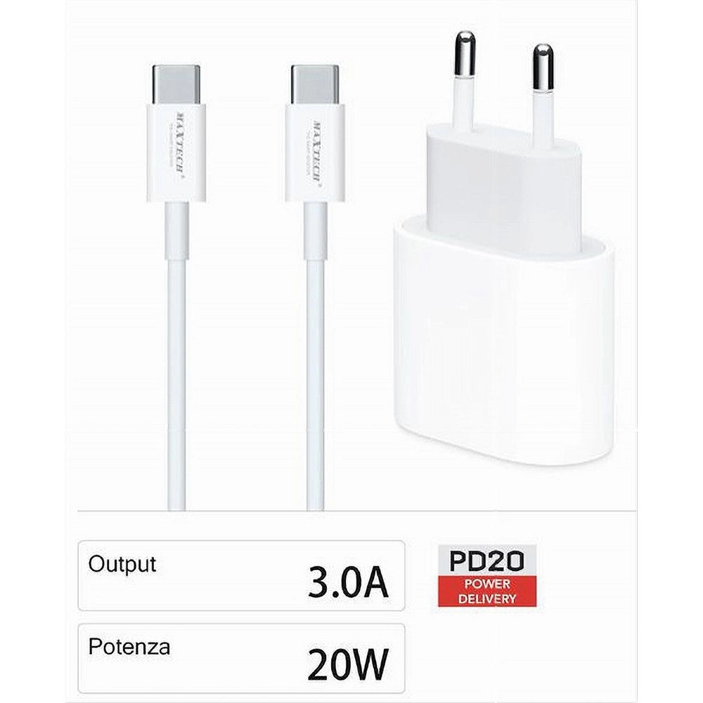 Trade Shop - Kit Caricabatteria Caricatore Cavo 1 Mt Type-c Pd 20 Watt 3a Smartphone Ca-s053 -