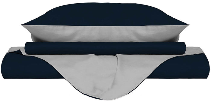 Copripiumino con Sacco e Federe Doubleface Blu Scuro/Grigio Chiaro 1 Piazza e Mezzo