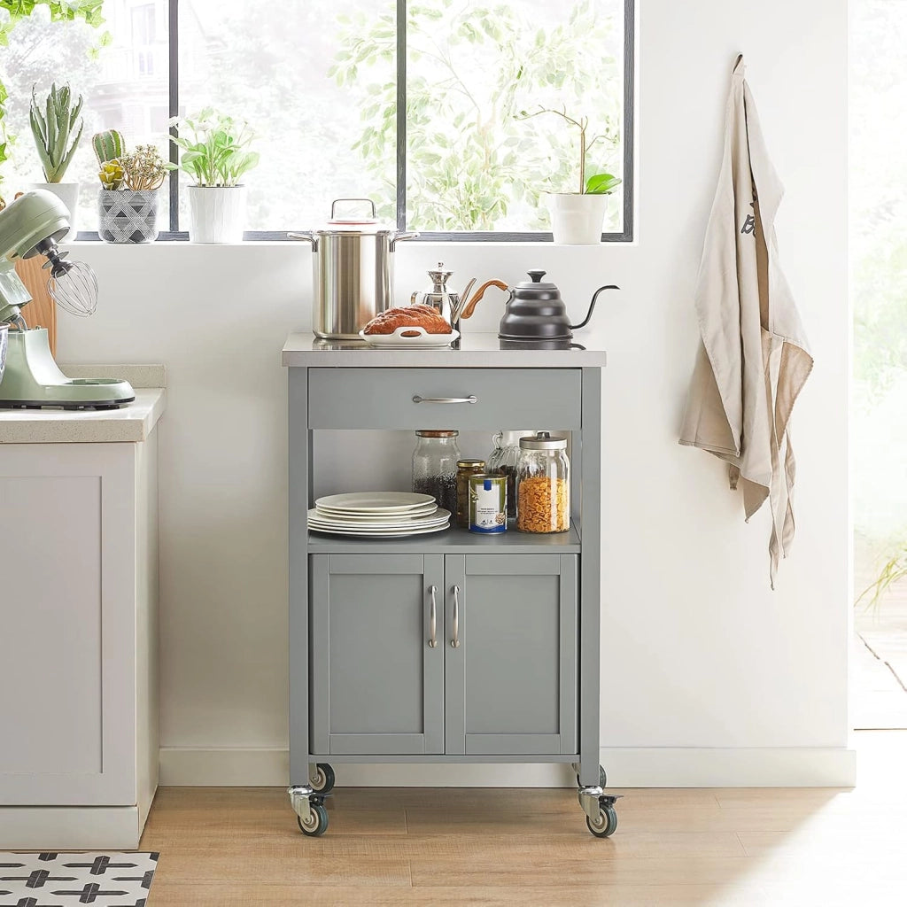 Carrello cucina salvaspazio con piano di lavoro – Mobile cucina con ruote, ideale come mobiletto cucina, credenza compatta o mobile microonde – Disponibile in Grigio 60x92x44cm FKW22-HG