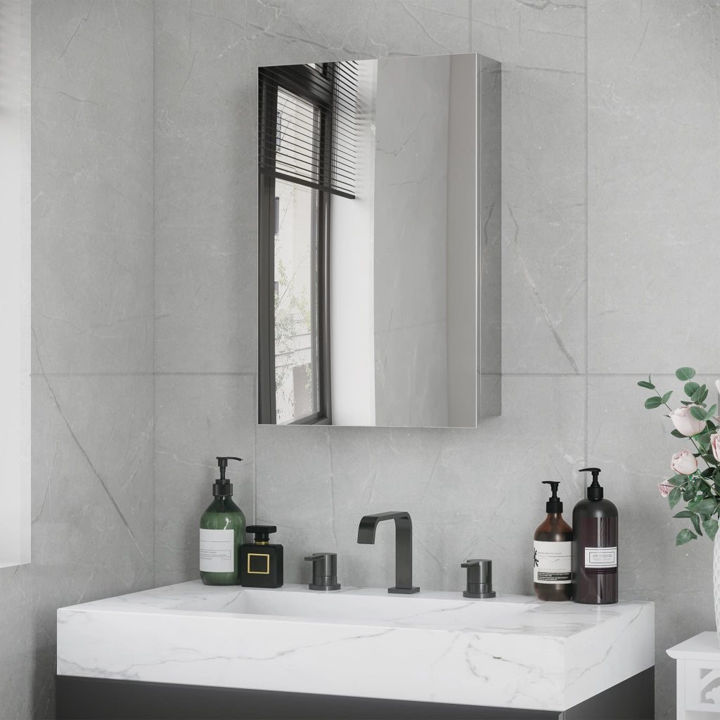 Mobile da Bagno a Parete con Specchio ¨C Xylo ¨C 3 Ripiani, Argento, 39x12x60 cm