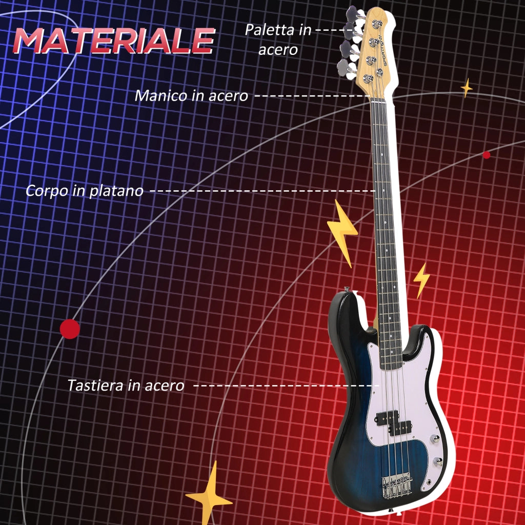 Basso Elettrico 4 Corde con Amplificatore ¨C zephmum ¨C Blu Scuro