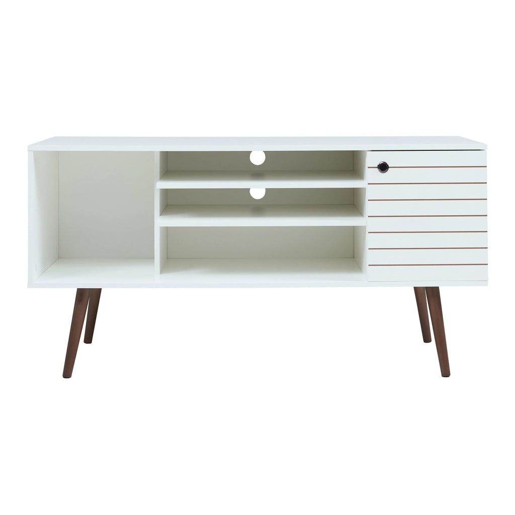 Mobile TV Vare con Anta e Scomparti Aperti 130 x 40 x 66 cm - Bianco [en.casa]