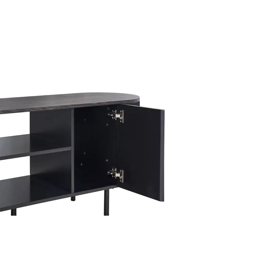 Mobile TV VAGOS – Colore marrone scuro – Mobile TV arrotondato – 2 porte & 2 nicchie – 160 cm – Design contemporaneo